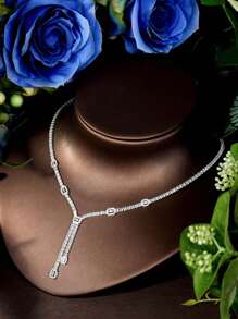 1 Bộ trang sức trang trí hình thoi Cubic Zirconia thời trang, thích hợp làm quà tặng ngày lễ tình nhân cho phụ nữ - Bạc - Xem 4