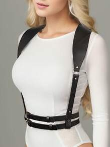 1 件朋克风格束腰紧身胸衣，时尚分层塑身性感吊袜带 - 黑色 - 查看 2