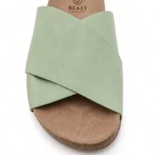 Women's Cork Footbed Slide Comfortable Cross-Strap Flat Casual Sandals - Green - View 5