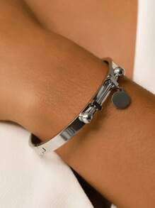 3pcs Silver Punk Hiphop Exaggerated Spike Stainless Steel Bangle Bracelet Set, Inlaid Artificial Zirconia Crystals, Suitable For Women Daily Wear, Gift