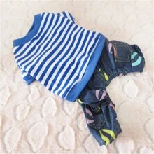 Fashionable Spring/Autumn Multi-Color Striped Pet Dog 4-Leg Casual Denim Jumpsuit