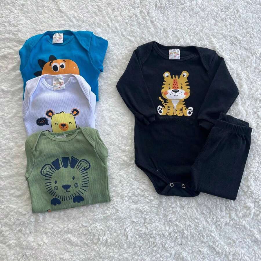 Kit 4 peças (2 CONJUNTOS) infantil INVERNO de RIBANA (CORES SORTIDAS)| Feminino ou Masculino | RN ao GG | REF 2411/2412