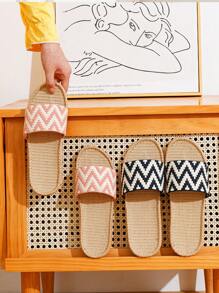 Pantofole in lino da donna, con motivo a onde, antiscivolo, per uso indoor/spiaggia, casual, adatte per primavera, estate, autunno