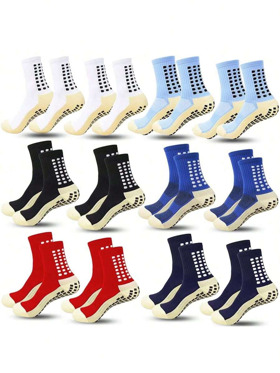 Football Socks,12 Pairs Men's Sports Socks, Cotton Mid-Calf Socks, Non-Slip, Breathable, Suitable For Football, Baseball, Basketball, Running - 彩色 - 查看 1