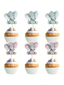 Paquete de 12 decoraciones para tarta de fiesta de revelación de género con elefantes azules y rosas, decoraciones temáticas para baby shower - 12 palos - Ver 4
