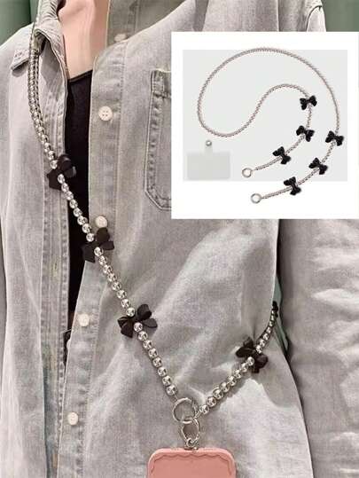 Creative New Pearl Bow Beaded Phone Lanyard, Cross-Body Bag Charm Accessories, Phone Case Chain Pendant Gifts For Mother, Family, Friends, Birthday, Holiday Phone Charm, Phone Chain