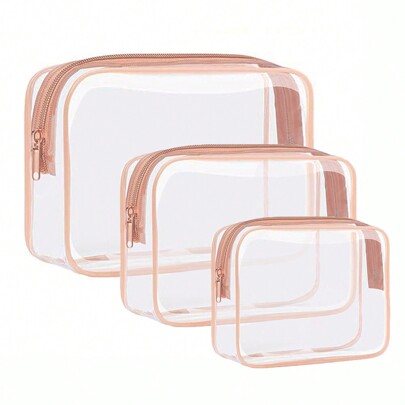 3-Pieces Waterproof Clear Makeup Bag Summer Holiday Essentials,Travel Essentials - Lightweight, Versatile Travel Zipper Bag For Women's Toiletries And Accessories For Travel Storage Bag,Makeup Bag,Beach Bag,Cosmetic Bag,Vacation Organizer,Large Capacity Makeup Organizer Makeup Case, For Lipstick, Brush, Skincare, Mobile Phone, Coin, Small Items, For Home,Gift,Vacation And Festival Halloween Christmas Multifunctional Use Back To School Supplies