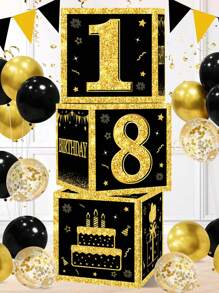 1pc 27cm Numbers 0-9 Black Gold Birthday Box, Numbers 0-9 Black Gold Birthday Box, Happy Birthday Party Room Background Decoration, Black Gold 18th 30th 40th 50th 60th 70th 80th Birthday Gift Box Present Boxes For Birthday Celebrations Supplies, Birthday Photo Props, Birthday Party Gift Favor