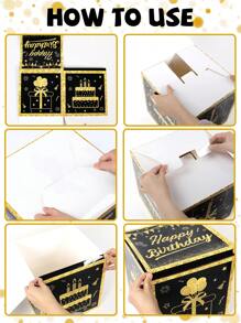 1pc 27cm Numbers 0-9 Black Gold Birthday Box, Numbers 0-9 Black Gold Birthday Box, Happy Birthday Party Room Background Decoration, Black Gold 18th 30th 40th 50th 60th 70th 80th Birthday Gift Box Present Boxes For Birthday Celebrations Supplies, Birthday Photo Props, Birthday Party Gift Favor