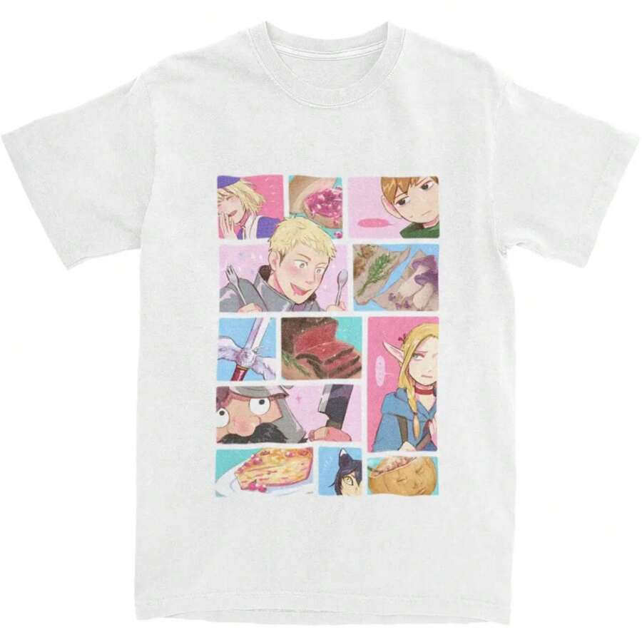 Men's Dungeon Meshi Anime Marcille Laios T Shirts Delicious In Dungeon Manga Cotton Top Tees Short Sleeve Round Neck T-Shirt - White - View 1