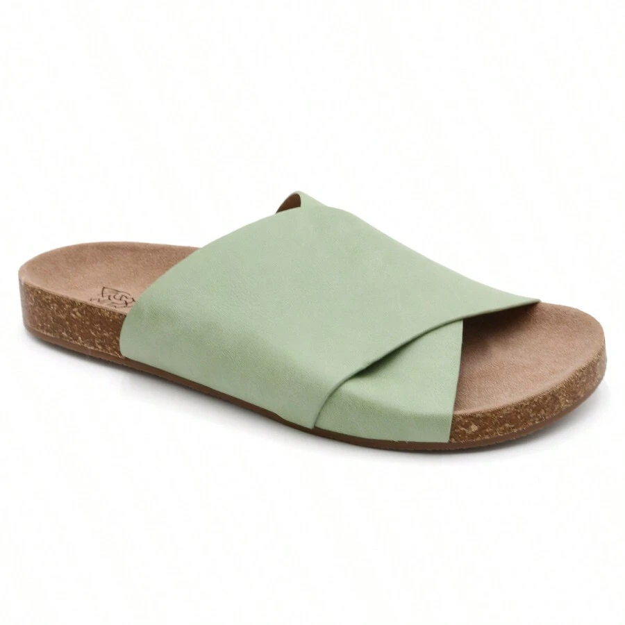 Women's Cork Footbed Slide Comfortable Cross-Strap Flat Casual Sandals - Green - View 1