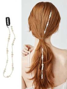 1pc/6pcs Faux Pearl Hair Clip Braiding Clips Long Hair Extension Chain DIY Accessories Fashion Hair Band Masquerade Accessories For Women, Head Chain, Head Pieces Jewelry