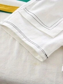 儿童刺绣恐龙图案条纹短袖上衣和短裤套装（带恐龙背包） - 白色 - 查看 5