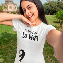 Playera para Mujer 1 Pza Estampado Pareja de Pinguinos "Para toda la Vida" para Novios o Parejas - Blanco - Ver 3