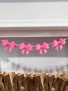 1 String Of Pink Rose Red Bow Hand-Woven Tape Pull Flower Banner Decoration, Bow Pull Flag Wedding Layout, Wedding Background Arch Decoration, Popular Layout Decoration, Non-Woven Bow Background Wall Decoration, Suitable For Birthdays, Festivals, Party Decorations, Holiday Party Gifts - Multicolor - View 7