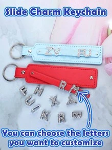 Customized Sliding Charm Keychain, Personalized Keychain, 10mm PU Alloy Keychain, DIY Pendant Phone Decor, Couples Gifts, Valentine's Day Present, Unique Gift