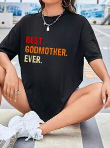 Best Godmother Ever Godmom God Mother Women Saying Quotes T-Shirt - Casual Short Sleeve Printed Crew Neck T-Shirt For Spring & Summer - Comfortable, Relaxed Fit
