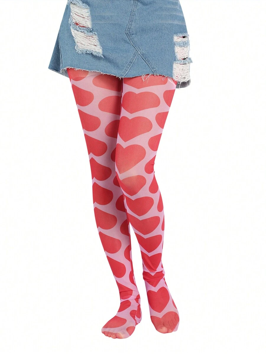 Women Sheer Tights Control Top Pantyhose Y2k Tie Dye Mesh Tights Fishnet Sockings Leggings - 紅色 - 查看 1