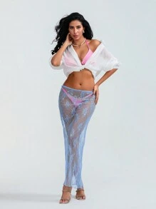 Fashionable Lace Half Skirt - Blue - View 4