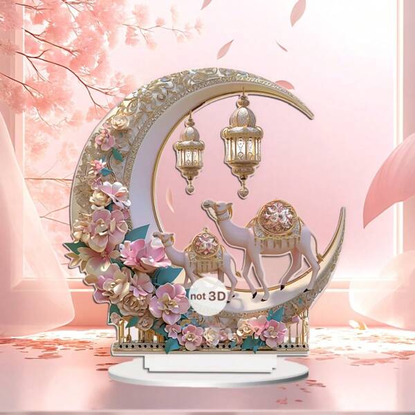 Ramadan Crescent Moon Acrylic Table Decor - 1 Piece Eid Party Celebration Decoration - 2D Flat Islamic Art - Islamic Ramadan Festival Party, Home And Garden Celebration Supplies - Home And Office Tabletop Decorations - No Electricity Required