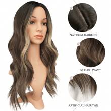FESHFEN Long Curly Blonde Hair, 55 Cm Middle Part Women Wigs, Natural Synthetic Wigs, Women's Curly Wavy Wigs For Party And Everyday Long Wavy Wigs. - Brown Mixed Blonde - 查看 6