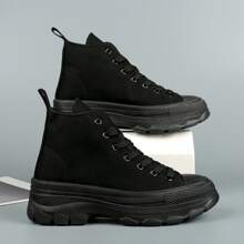 Nexsus Plus Ladies Woemn Chunky Sole Lace Up Casual Trainers Running Shoes Canvas Size UK 3-8 - Todo negro - Ver 4