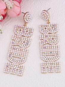 Diseño De Letra Novia Con Cuentas Blancas Brillantes Decoración De Diamantes De Imitación Pendientes De Borla Estilo Bohemio Lindo Joyería De Aleación Accesorios De Boda - Estilo 1 - Ver 3