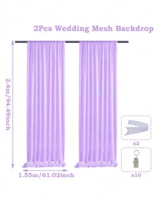 1/2 件紫色薄纱拱门面料、派对背景欧根纱窗帘、婚礼网眼帷幔拱门薄纱窗帘、婚礼派对装饰、背景布、婴儿送礼会装饰新娘送礼会装饰生日派对装饰背景装饰用品、婚礼用品婚礼拱门面料、拍照亭背景装饰欧根纱、母亲节装饰、舞台装饰网纱、婚礼回礼（含夹子） - 紫色 - 查看 10