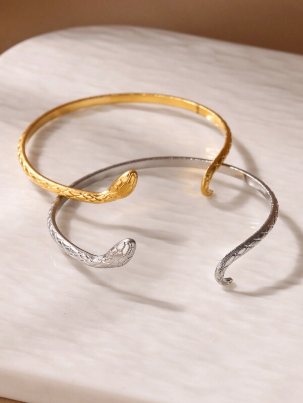 1 PC Classic Snake Bracelet For Women Gold Color Stainless Steel Waterproof Open Adjustable Bracelet Fashion Jewelry Year Of The Snake Birthday Gift