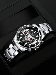 3 件/套男士商务时尚 PU 皮革钱包 + 多功能石英腕表 + 持久留香香水礼盒套装，是情人节或父亲节送给他的完美礼物，大容量多卡槽，商务休闲风格，生日礼物，毕业礼物，父亲节礼物 - 黑色 - 查看 8