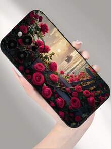 Flower Phone Case Rose Painted Anti-Fall Black Protective Phone Case Compatible With IPhone 16/IPhone 15 XR/7/8, IPhone 15 Pro Max/12 Pro Max/13 Pro Max/14 Pro Max 13 14 11 12P 14P 11P 12P, Soft Cover Compatible With IPhone XS.XR /78P.78GES2, Redmi Series S24, A03s, A03core, A04, A12, A13, A14, A21s, A22, A23, A24, A32, A33a34, A5, A51, A52, A53, A54, A71, A72, A73, S20fe, S21, S22 And Redmi Series Redmi 9, Redmi 9a Waterproof Shockproof Scratch Resistant