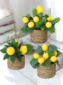 1pc Lemongrass Pier, Seagrass Rope With Pot, PE Material, Desktop Ornament, School Dormitory Office Decoration, Artificial Plant Potted Home Decoration, Ornament Landscape,Party Event Holiday Birthday Party Decoration Gifts Graduation