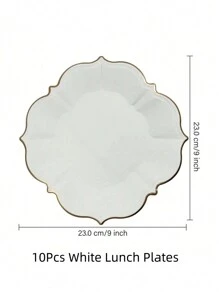 10Pcs/30Pcs-Pack White Paper Party Plates With Golden Foil Scalloped Edging For Birthday Wedding (9 Inches)