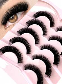 5 Pairs 5D Volume False Eyelashes Natural Looking DD Curl Fluffy Fake Eyelashes Cat Eye Lashes Faux Mink Eyelashes Fluffy Manga Fake Lashes Makeup Tools Strip Lashes, Lashes, Eyelashes, Fake Lashes - Black - View 1