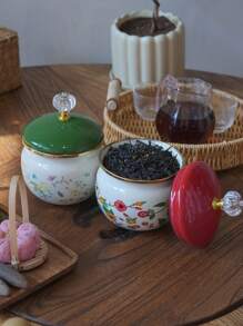 1pc Multi-Color Enamel Jar With Lid, Household Kitchen Storage Container For Spices, Sugar, Seasonings. Living Room Storage For Coffee Beans, Tea Leaves, Herbal Tea. Luxury Gift Jar For Elders And Relatives. - Multicolor - View 10
