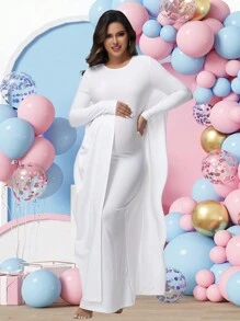 孕妇蝙蝠袖摄影长裙 适合拍照 孕妇婴儿浴袍 - 白色 - 查看 3