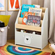 SoBuy Children Kids Bookcase Bookshelf Toy Shelf With Storage Chest On Wheels Light Grey And Natural W51 X D28 X H70cm KMB104-HG - Grey - View 3
