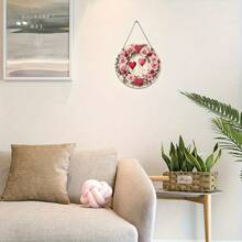 Guirnalda de madera con rosas rojas y flores rosas - Adecuada para pórtico, jardín y decoración del hogar - Multicolor - Ver 5