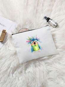 Bolsa de maquillaje de gran capacidad con estilo, bolsa de maquillaje de viaje, bolsa con cremallera de unicolor, bolsa de belleza, bolsa de lona, estampada con un colorido patrón de pájaros, adecuada para almacenamiento diario, despedida de soltera y bolsa de aseo, kit de maquillaje de dama de honor, bolsa de regalo de dama de honor, bolsa de almacenamiento de viaje para bodas con cremallera, bolsa de maquillaje ideal de compras de diseño reciente