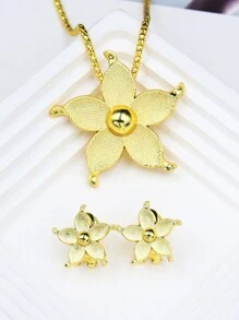 5 stuks/set Midden-Oosterse stijl gouden bloemen ketting, ring, armband, oorbellen bruidssieradenset