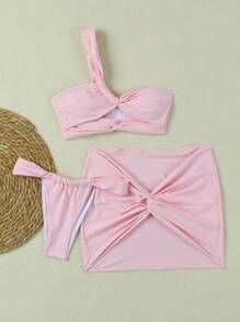 Bộ bikini nữ màu hồng trơn, lệch vai, gợi cảm, hàng mới về mùa xuân/hè, thích hợp cho đi biển, dự tiệc, hẹn hò, du lịch. - Hồng - Xem 2