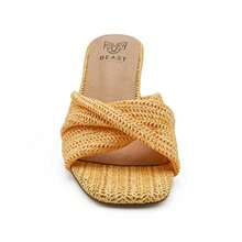 Women's Square Toe High Heel Sandals Woven Wedge Slide - Yellow - View 2