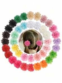 20/40pcs 2 Inch Chiffon Flower Hair Clips Bowknot Clips Non Slip Clips Hair Accessories For Girls