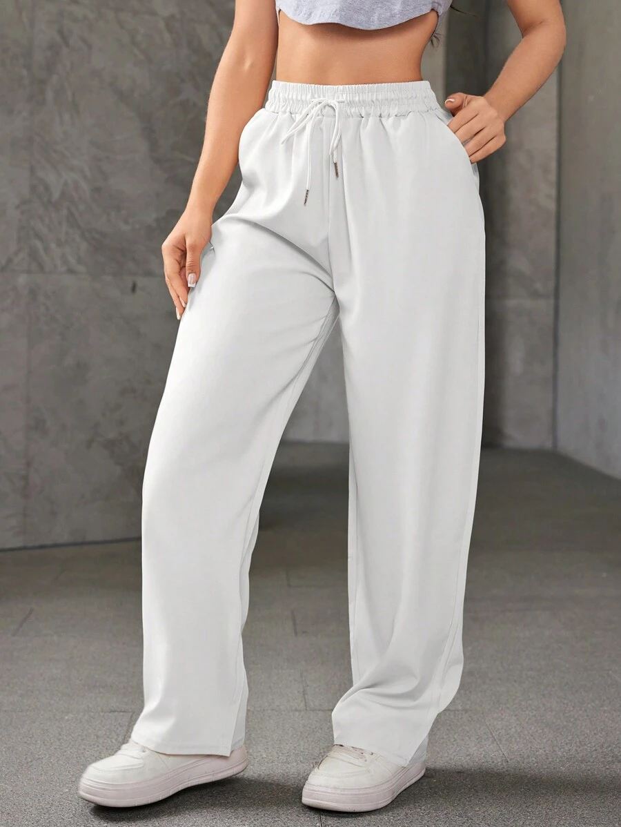 Women's Skinny Wide Leg Pants, Casual Drawstring Sweatpants - 白色 - 查看 1