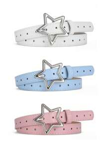 1/3 件女童简约星扣腰带，粉色腰带，白色腰带，蓝色腰带 - 彩色 - 查看 2