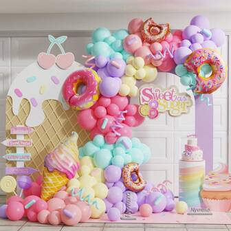 Decoraciones para fiesta de cumpleaños Dulce uno, kit de guirnalda de arco de globos con macarrones, rosquillas y chispas de color arcoíris pastel, globos de lámina con diseño de helado para fiesta de crecimiento dulce, para suministros de fiesta en casa, habitación, sala de estar, boda, exterior