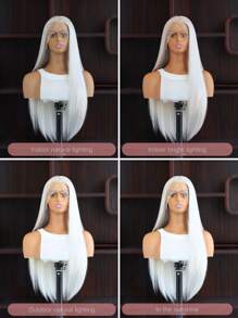 SALLYWELL 13*4 Lace Front Wig, Silver Gray Long Straight Synthetic Wig For Women - 銀色 - 查看 9