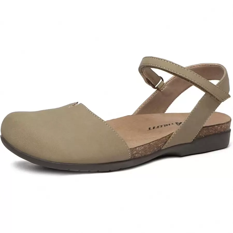 Athlefit Women's Gladiator Sandals Closed Toe Sandals Comfort Cork Footbed Arch Support Flat Sandals - 棕色 - 查看 1