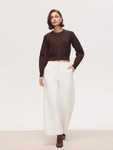 Cárdigan de punto de cuello redondo de manga larga con decoración de botones dorados - Marrón - Ver 5