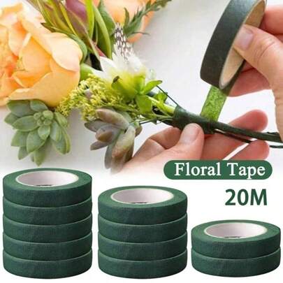 1 Rollo de cinta floral color verde oscuro, ancho de 0.5 pulgadas, longitud de 20 m para envolver tallos de ramos, cinta floral de nailon impermeable, 1 paquete, cinta floral verde para arreglos florales, proyectos de manualidades, corsages, ramos de boda, envolver tallos de ramos y suministros para manualidades florales, fácil de usar, enrollar después de estirar enérgicamente, compatible con superficies de tela, suministros de florería